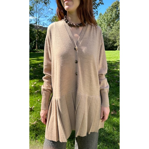 Lauren Manoogian OS One Size Pleat Cardigan Camel Wool Baby Alpaca NWT - Picture 2 of 16